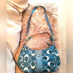 Coach signature teal with silver purse